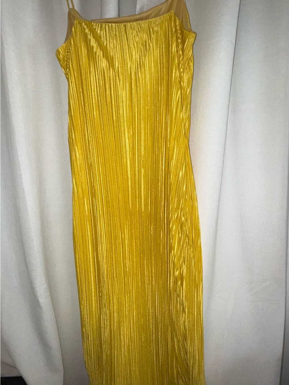 SHEIN Yellow Pleated Satin Slip Dress